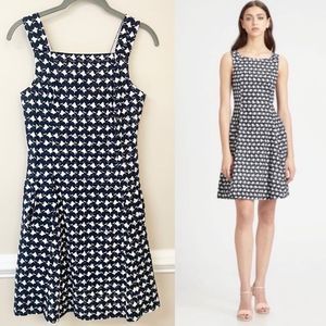 Theory Elexis Navy and White Fit and Flare Square Neck Dress - US 2